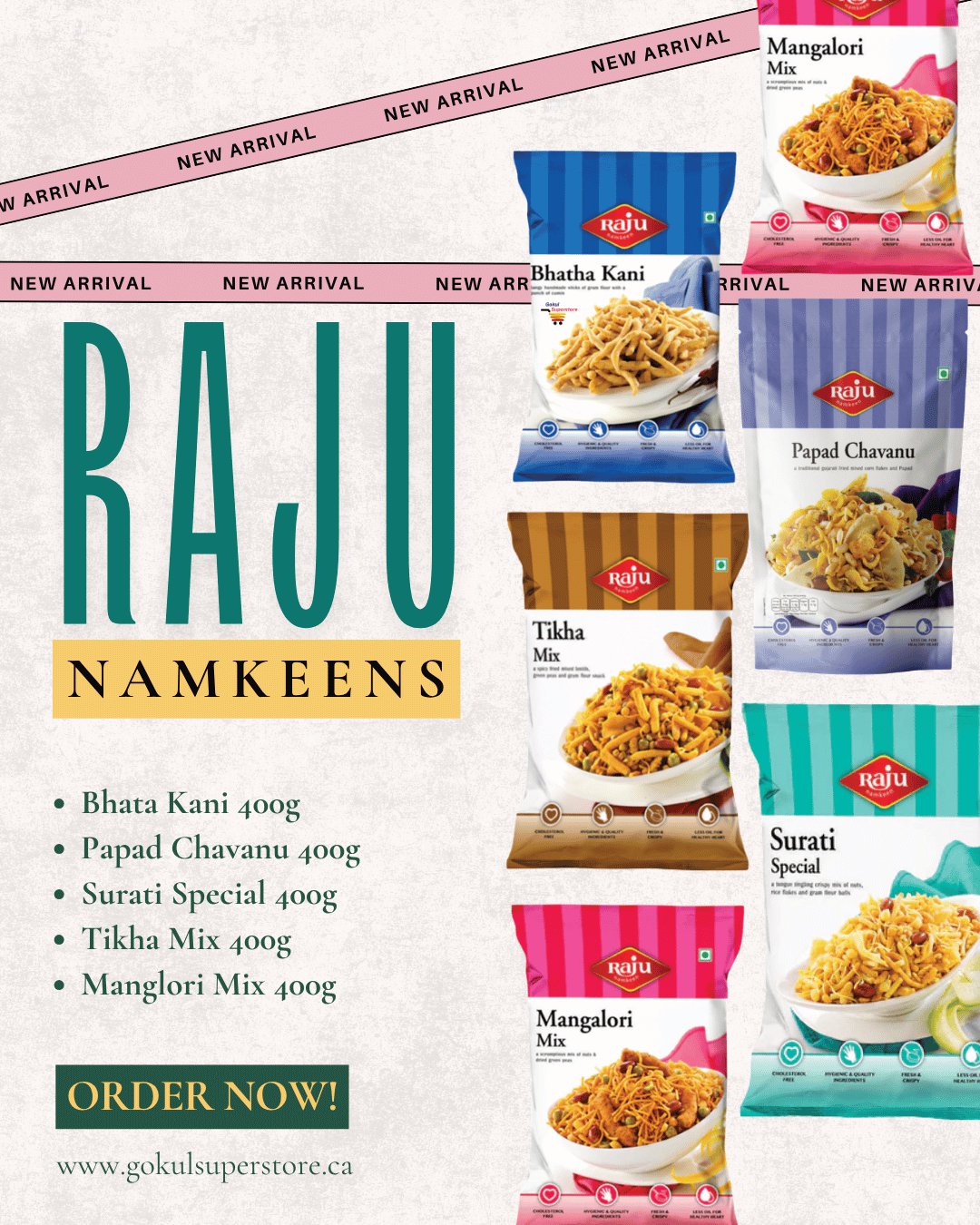 Four bowls of Gujarati namkeen: sev, peanuts, boondi, and a spiced mix, arranged on linen.